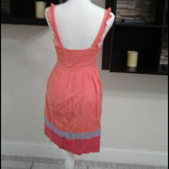 Kensie Colorblock Orange Ruffly Flowy Summery Beach Casual Mini Sundress - Picture 6 of 7